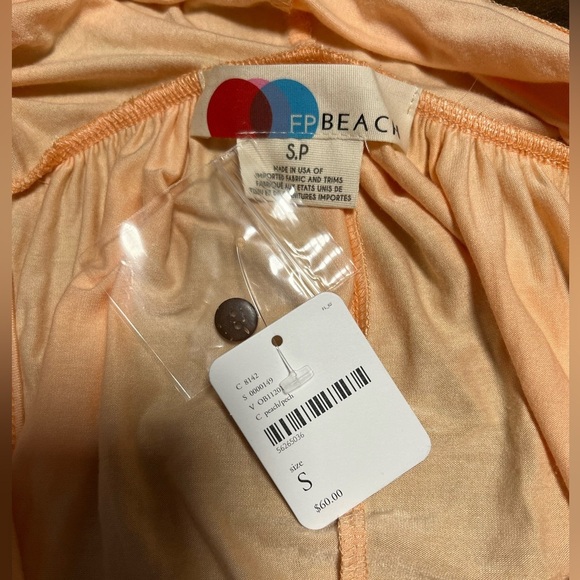 Free People Beach Wavy Baby Peach Romper Coverup Size Small Coastal Resort - Picture 7 of 9